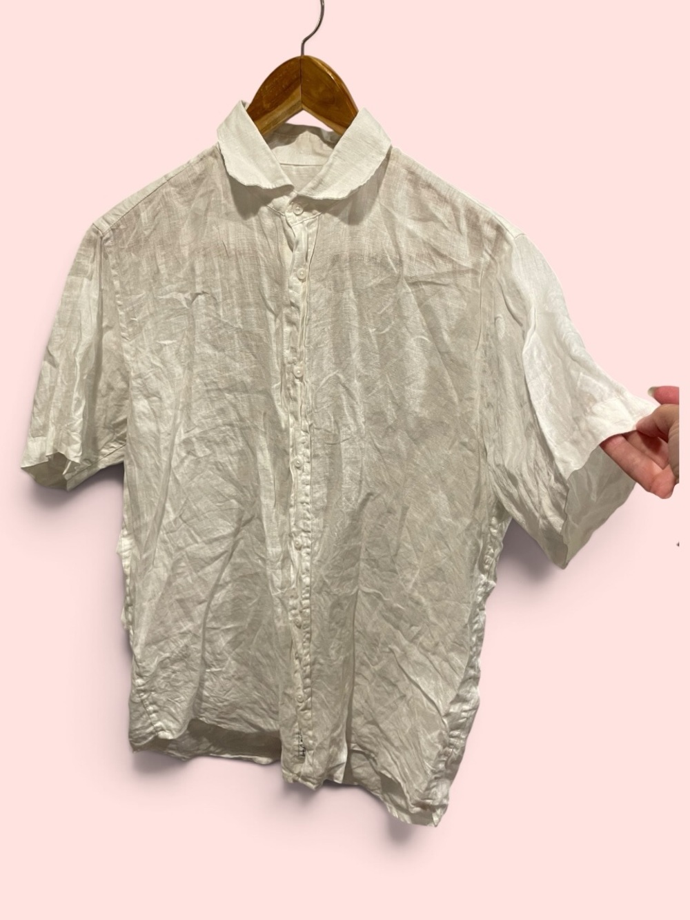 Mens creamy white linen button front Santorini classic quiet luxury shirt beach